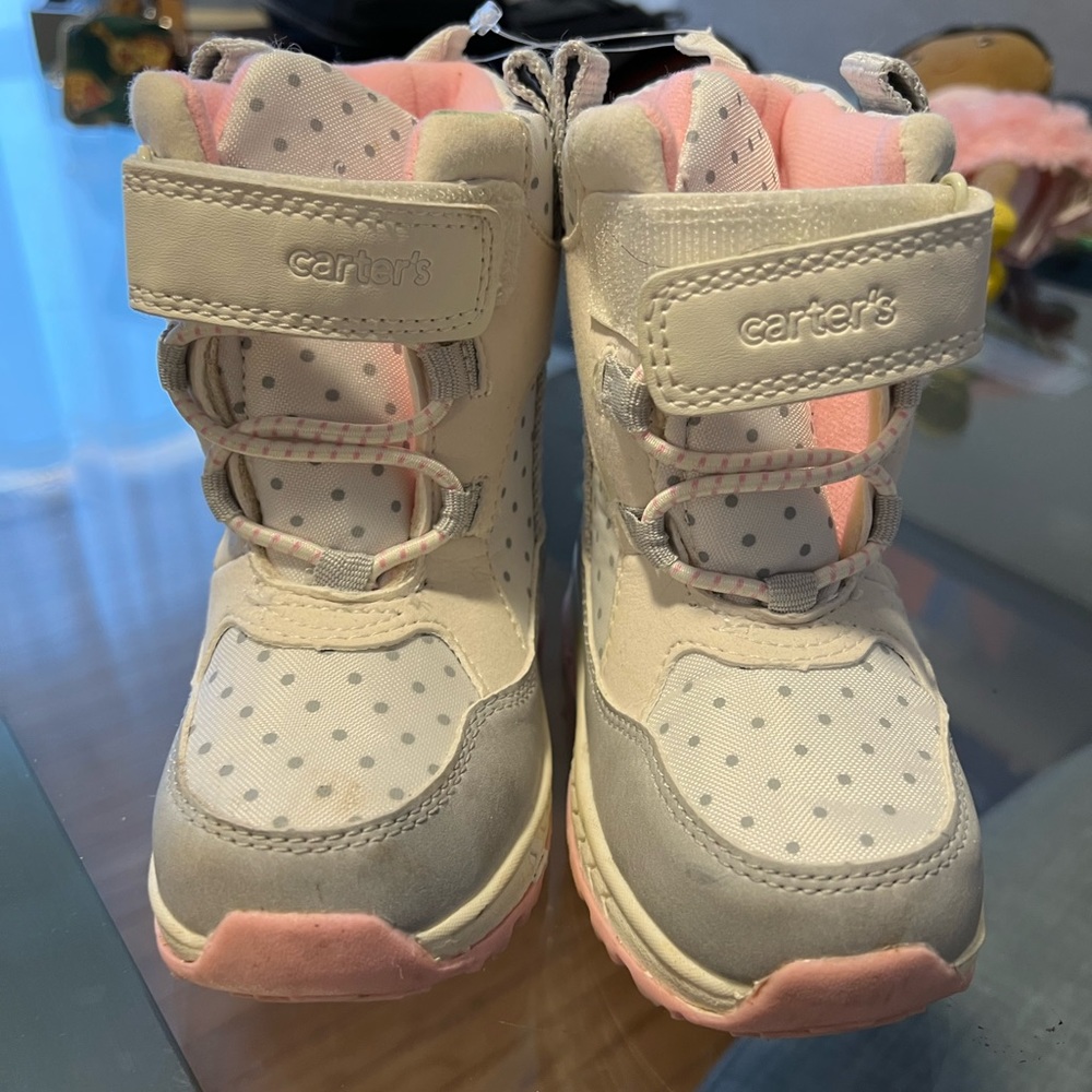 Carter's Keilor White Pink & Gray Snow Boots Toddler Girls